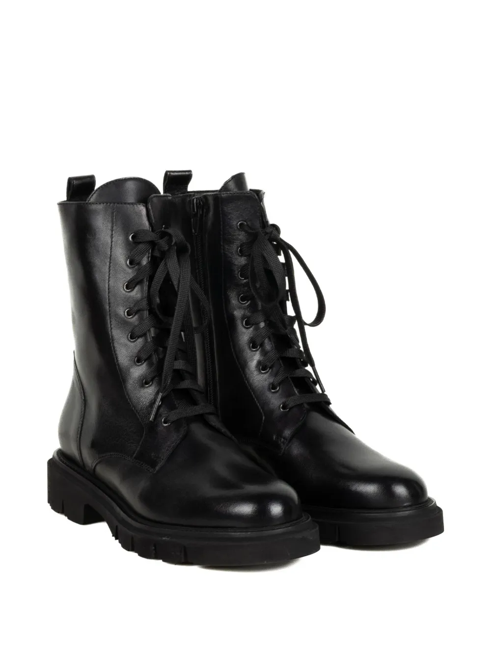 Luca Grossi Lace-up Leather Combat Boots In Black