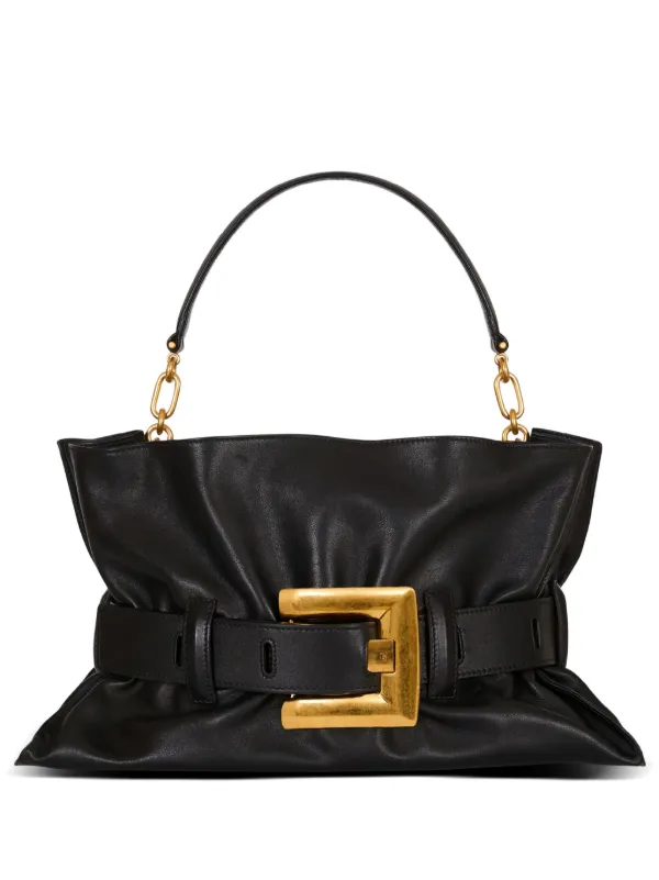 Balmain Medium Anthem Buckled Shoulder Bag in Black