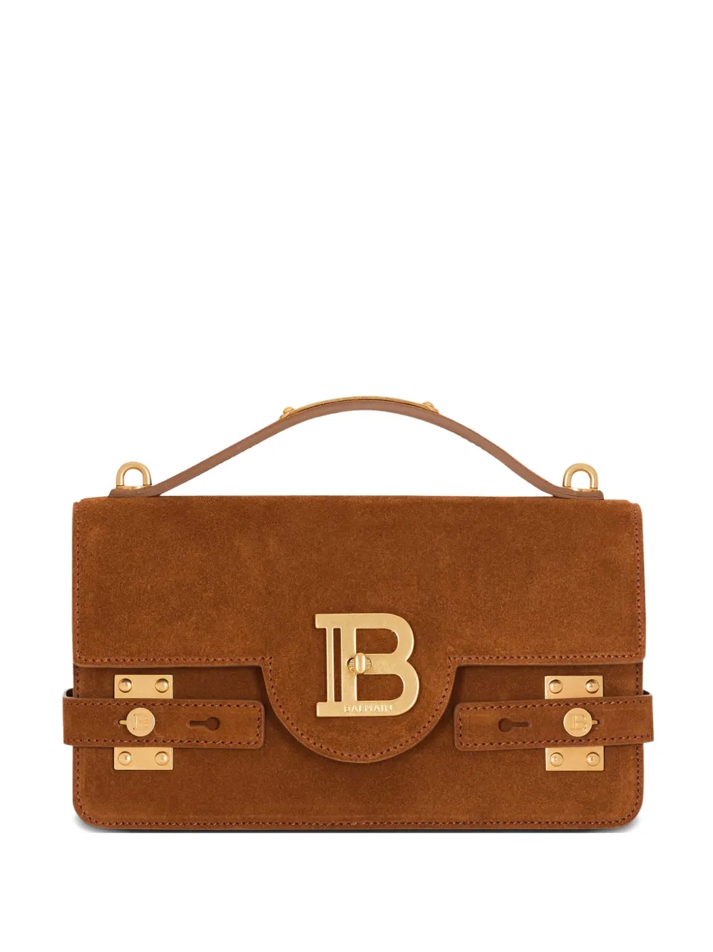 Balmain B-buzz 24 Suede Shoulder Bag In Brown