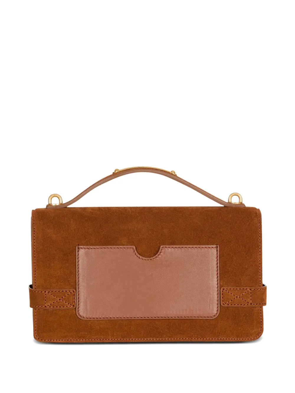 Balmain B-buzz 24 Suede Shoulder Bag In Brown
