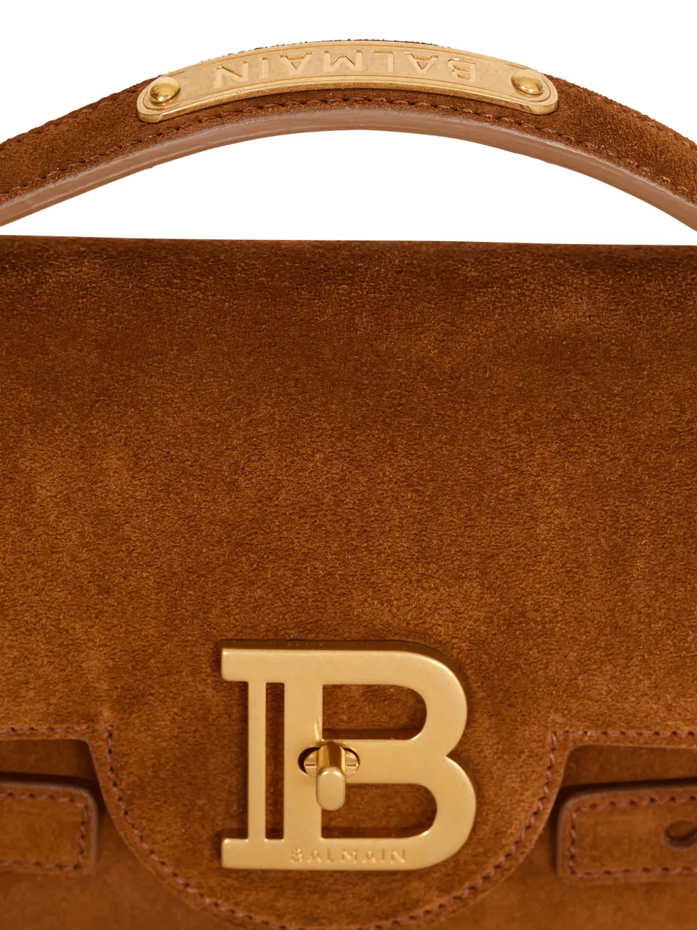 Balmain B-buzz 24 Suede Shoulder Bag In Brown