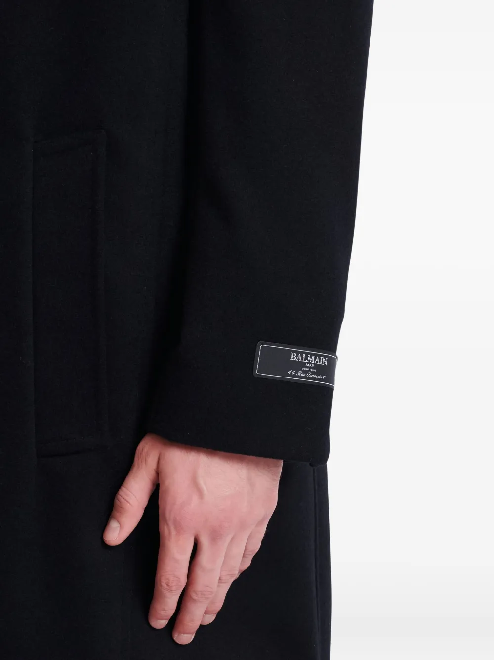 Balmain Wollen mantel met enkele rij knopen Zwart
