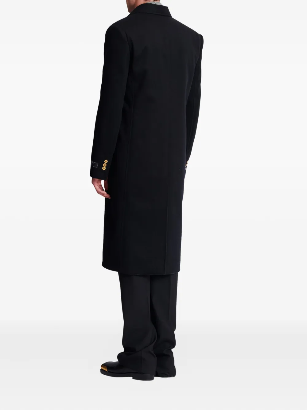 Balmain Wollen mantel met enkele rij knopen Zwart