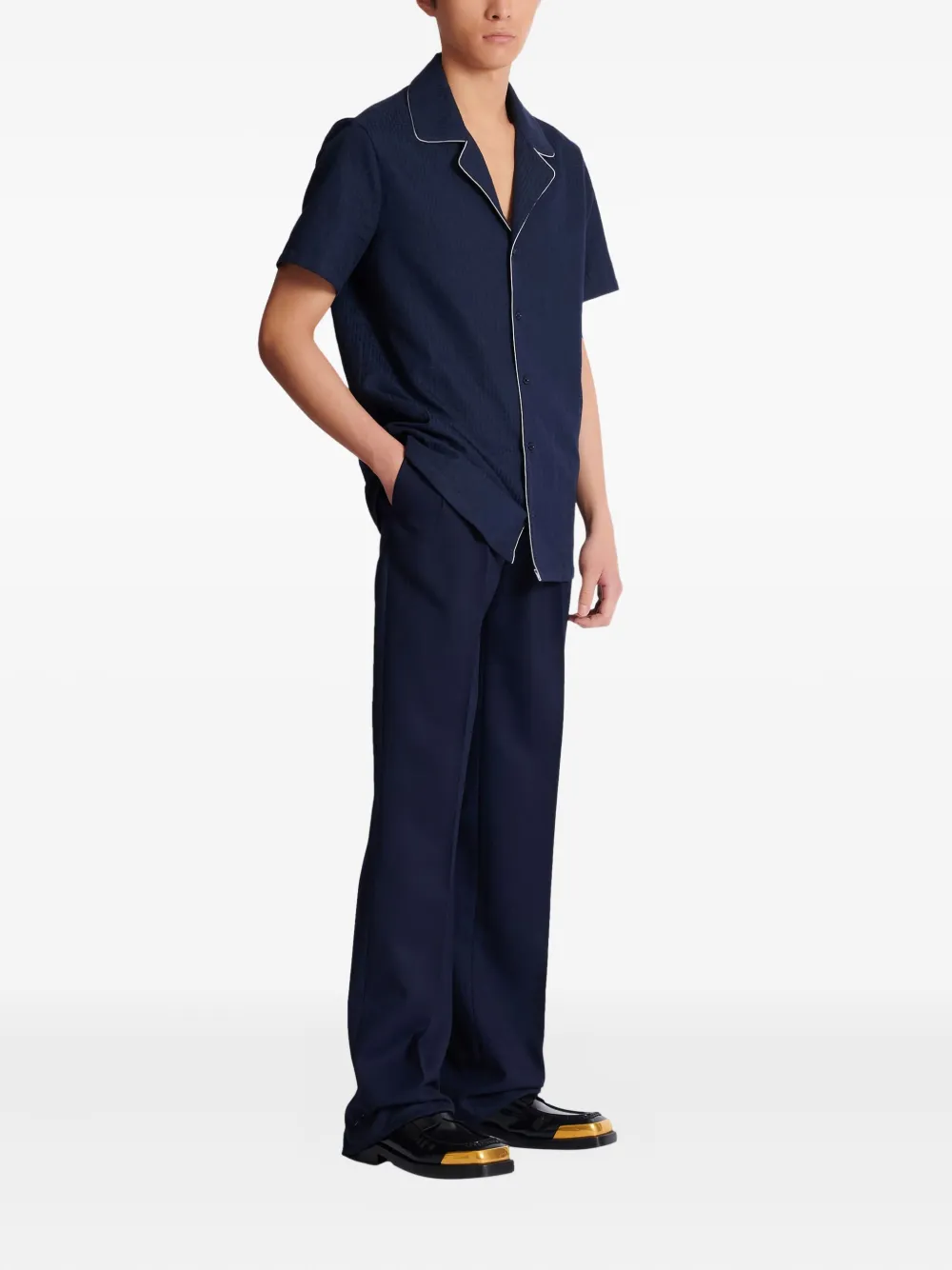  Balmain Pb-monogram Short-sleeve Shirt - Blue 