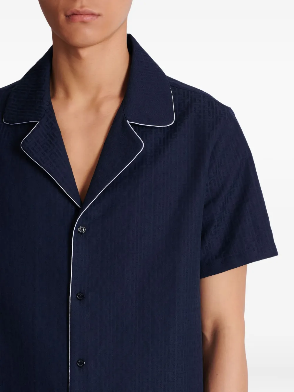 Balmain Overhemd met PB-monogram en korte mouwen Blauw