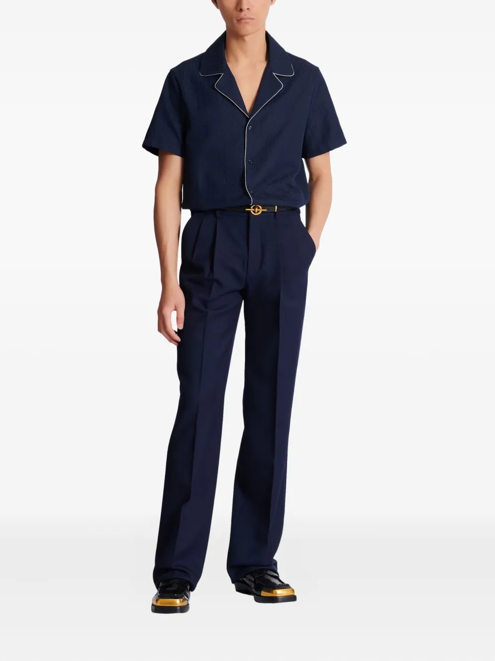 Balmain Overhemd met PB-monogram en korte mouwen - Blauw
