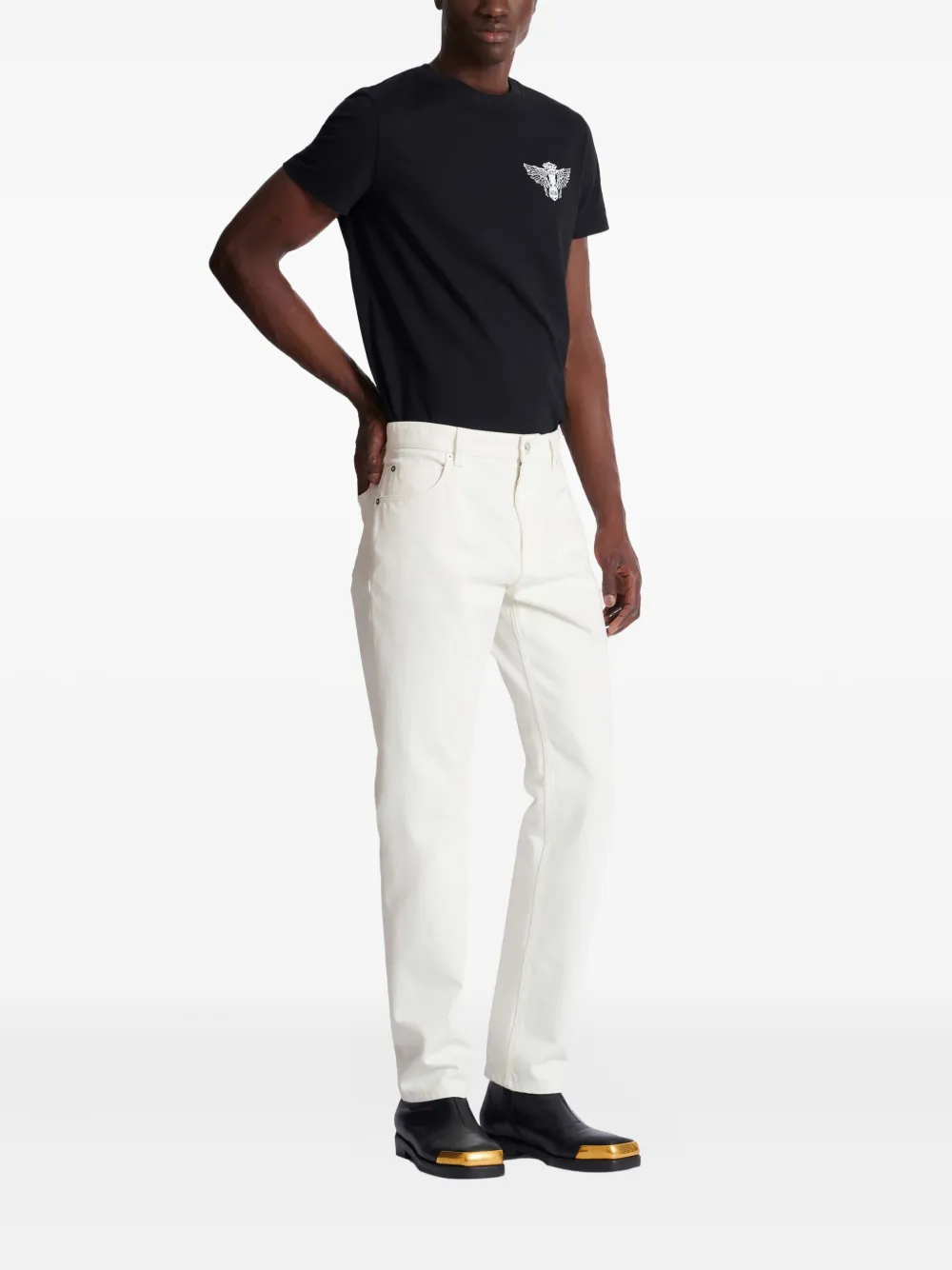  Balmain Vaqueros Rectos De Algodón - Blanco 
