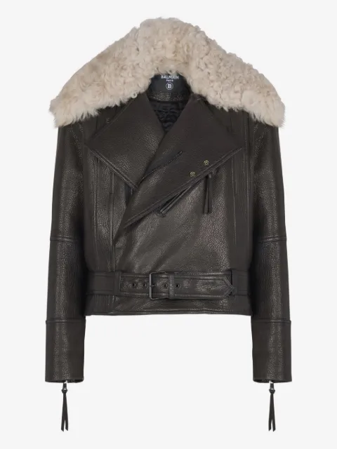 Balmain shearling-collar leather jacket