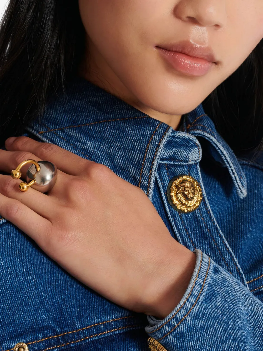 Balmain Spherical Ring With Piercing In Gold