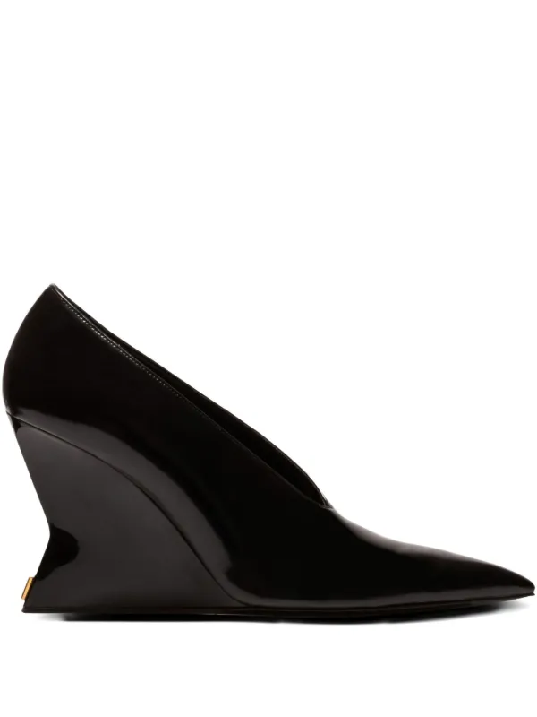 Balmain Shiny Lambskin Wedge Pumps in Black