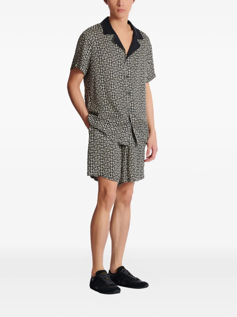  Balmain Pb-monogram Short-sleeve Shirt - Black 
