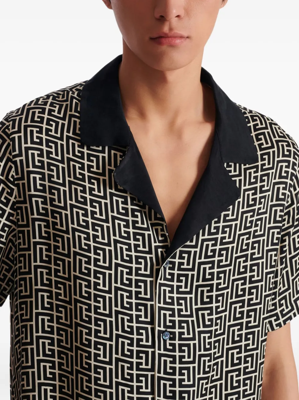 Balmain Overhemd met PB-monogram en korte mouwen Zwart