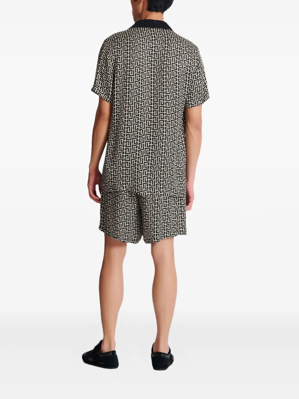 Balmain Overhemd met PB-monogram en korte mouwen Zwart