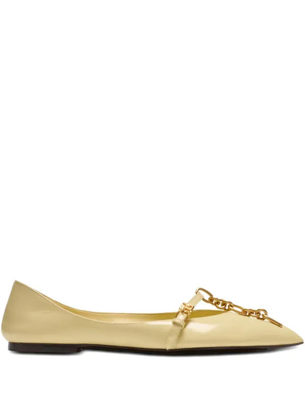 Balmain Shiny Lambskin Sync Ballet Flats in Yellow