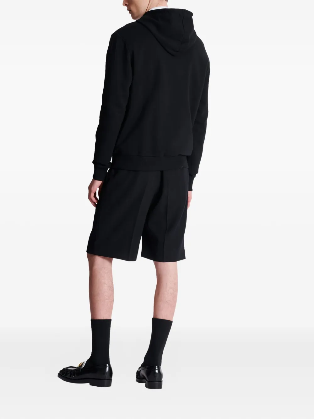 Balmain Logo Printed Drawstring Hoodie In Black