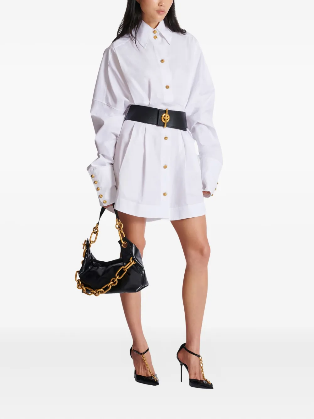 Balmain Popeline blousejurk met knopen - Wit