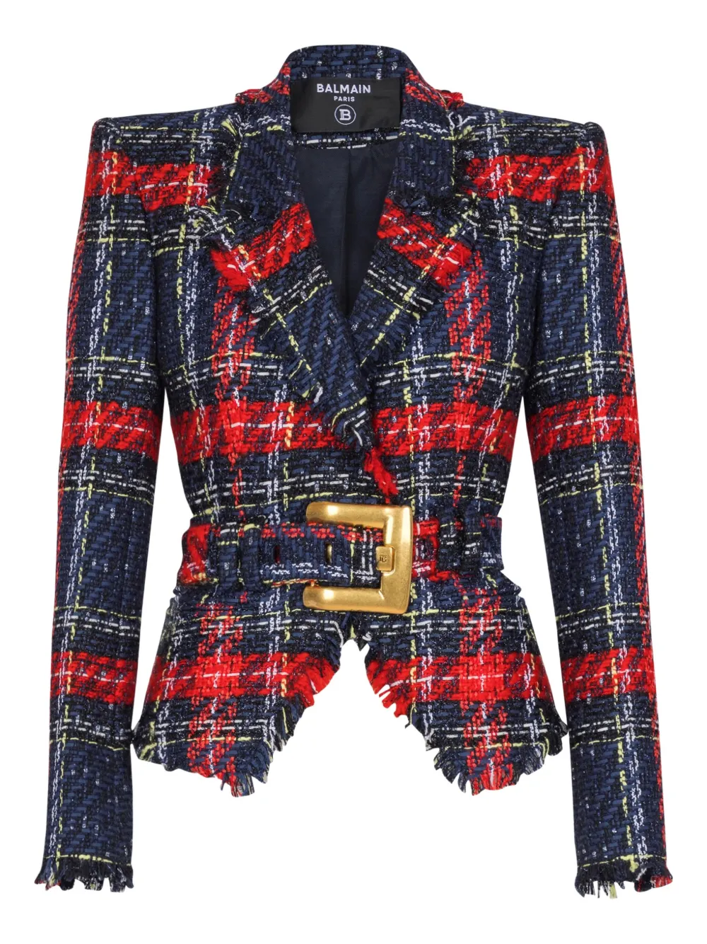 Balmain Giacca in tweed con cintura - Blu