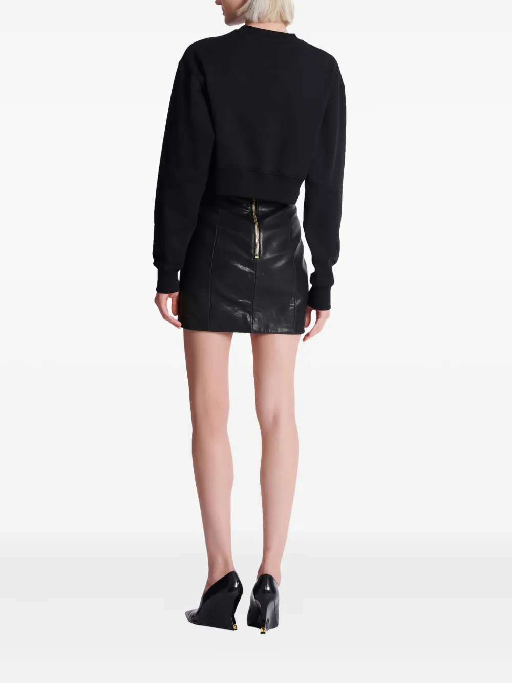 Balmain Cropped Printed Cotton Sweatshirt In Animal Print