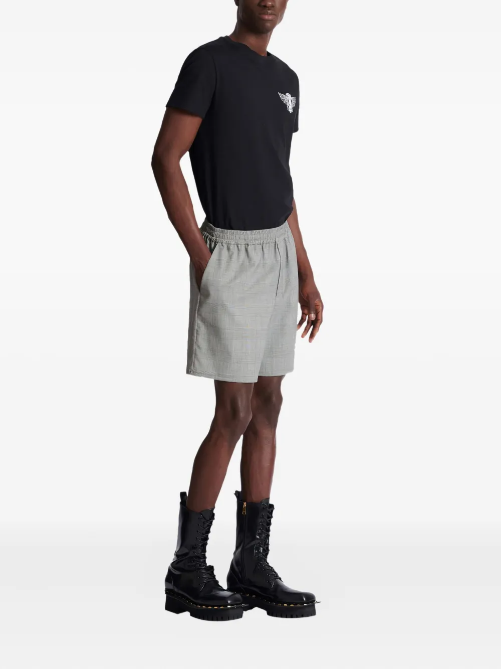  Balmain Prince-of-wales-pattern Wool Shorts - Grey 
