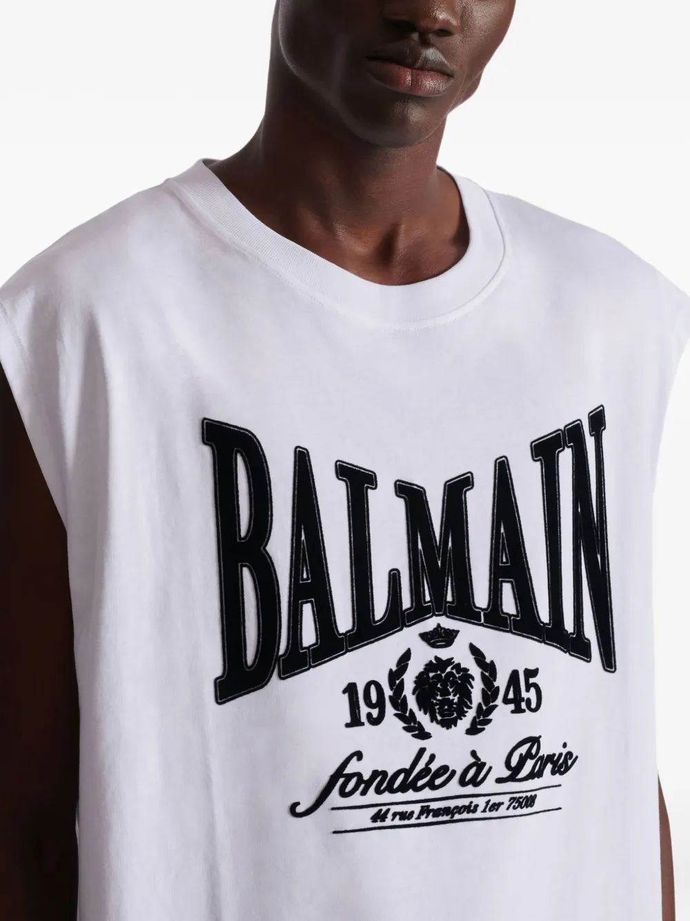 Balmain Sleeveless Crew Neck Nylon Silk Top In White