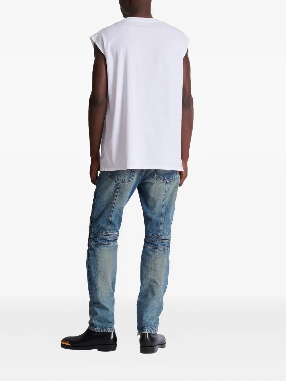 Balmain Sleeveless Crew Neck Nylon Silk Top In White