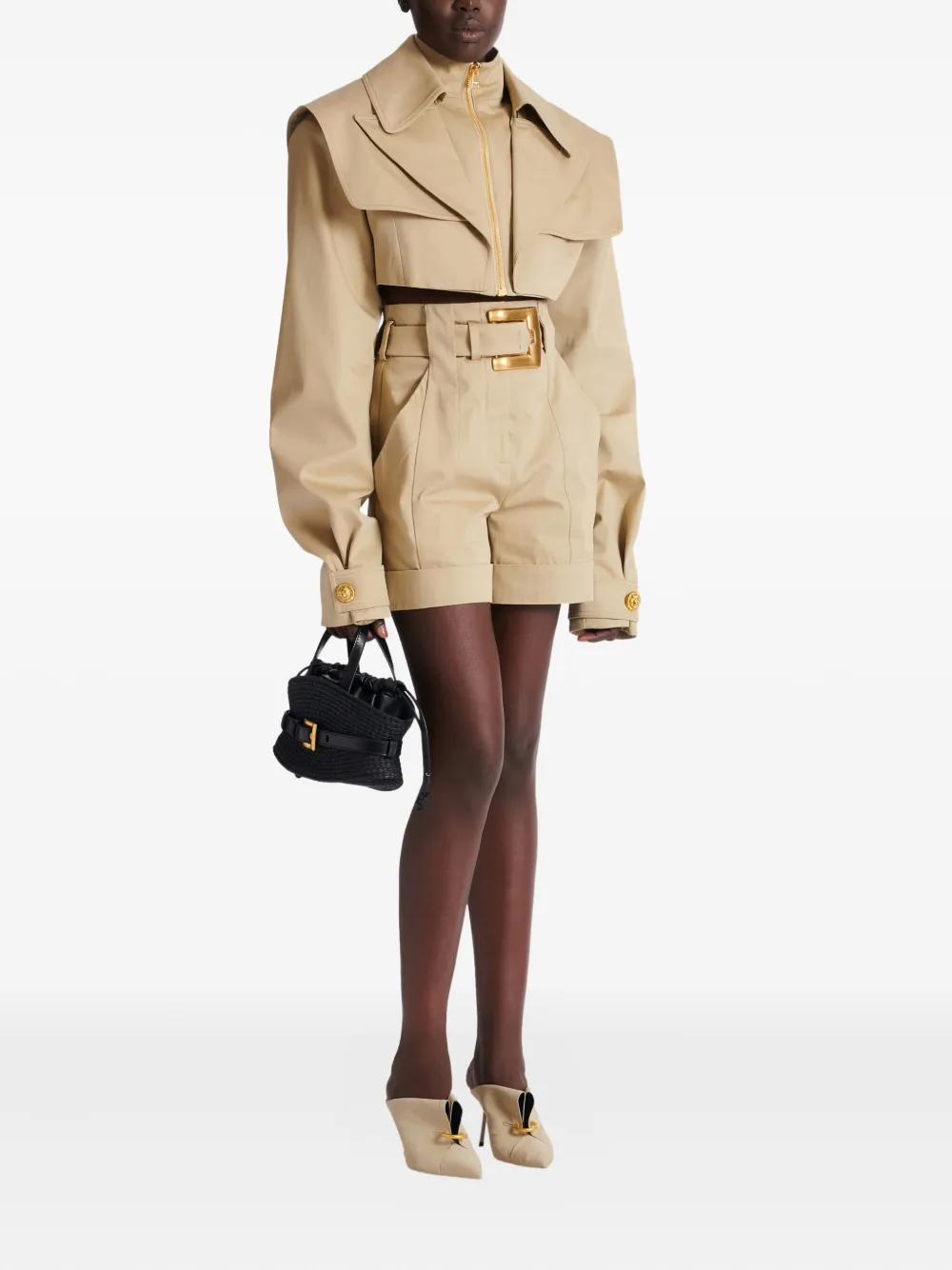  Balmain Cropped Gabardine Jacket - Neutrals 