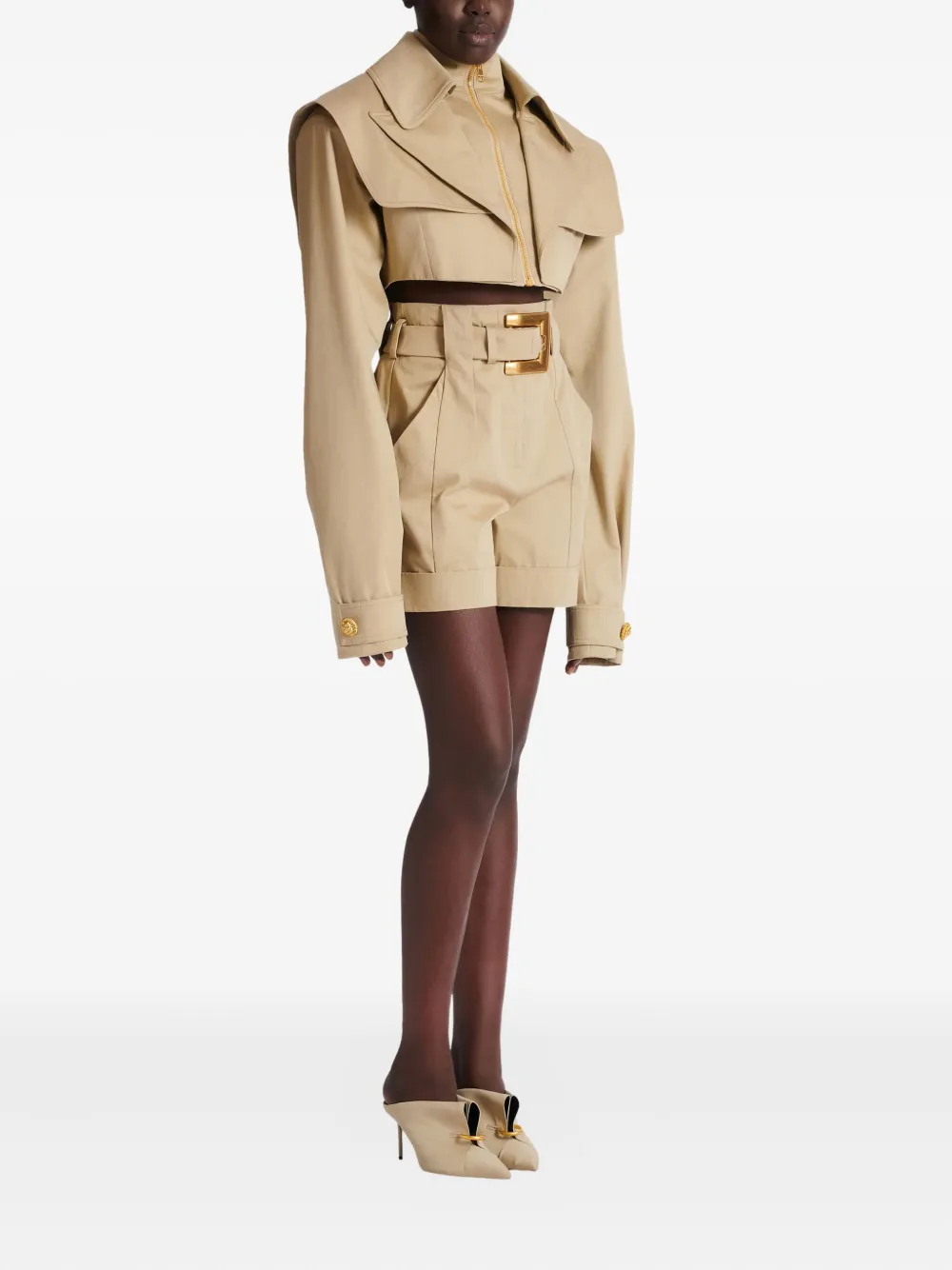  Balmain Cropped Gabardine Jacket - Neutrals 