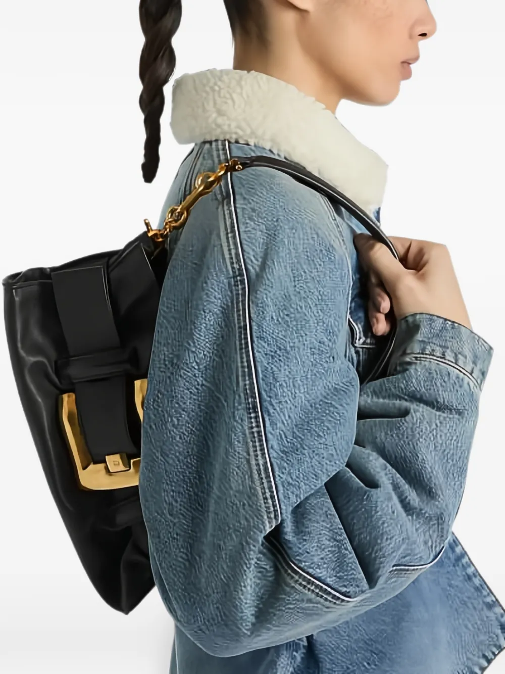 Balmain Anthem leren mini-schoudertas met gespen Zwart