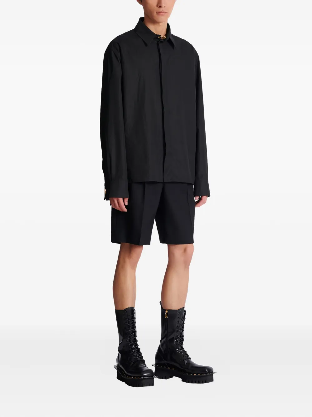  Balmain Long-sleeve Concealed-fastening Shirt - Black 