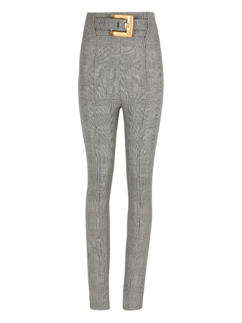 Balmain check-pattern belted trousers
