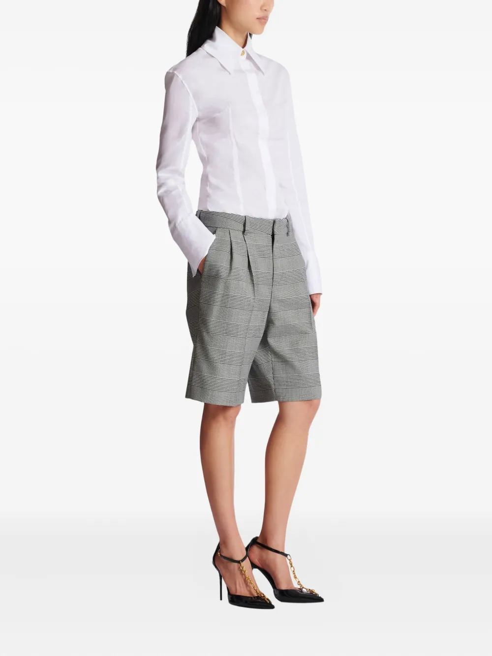  Balmain Check-pattern Shorts - Grey 