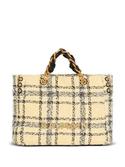 Balmain tote con motivo de cuadros 1945