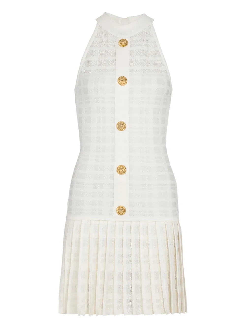 Balmain button-embellished pleated dress - White