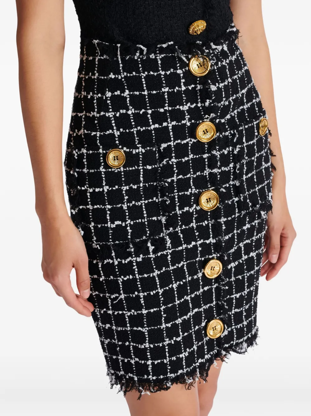 Balmain Tweed kokerrok met knopen Zwart