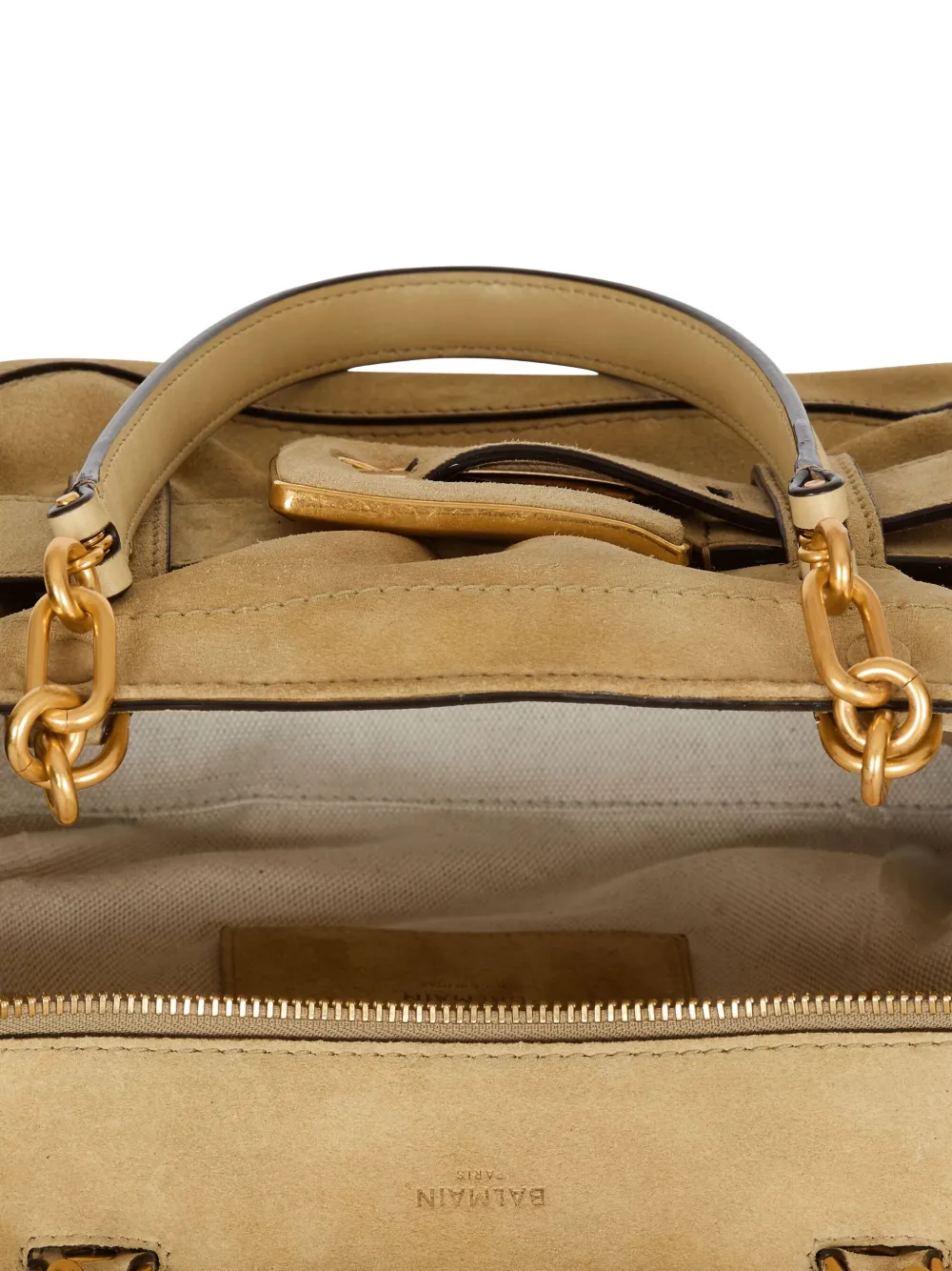 Balmain Anthem suède schoudertas met gesp Beige