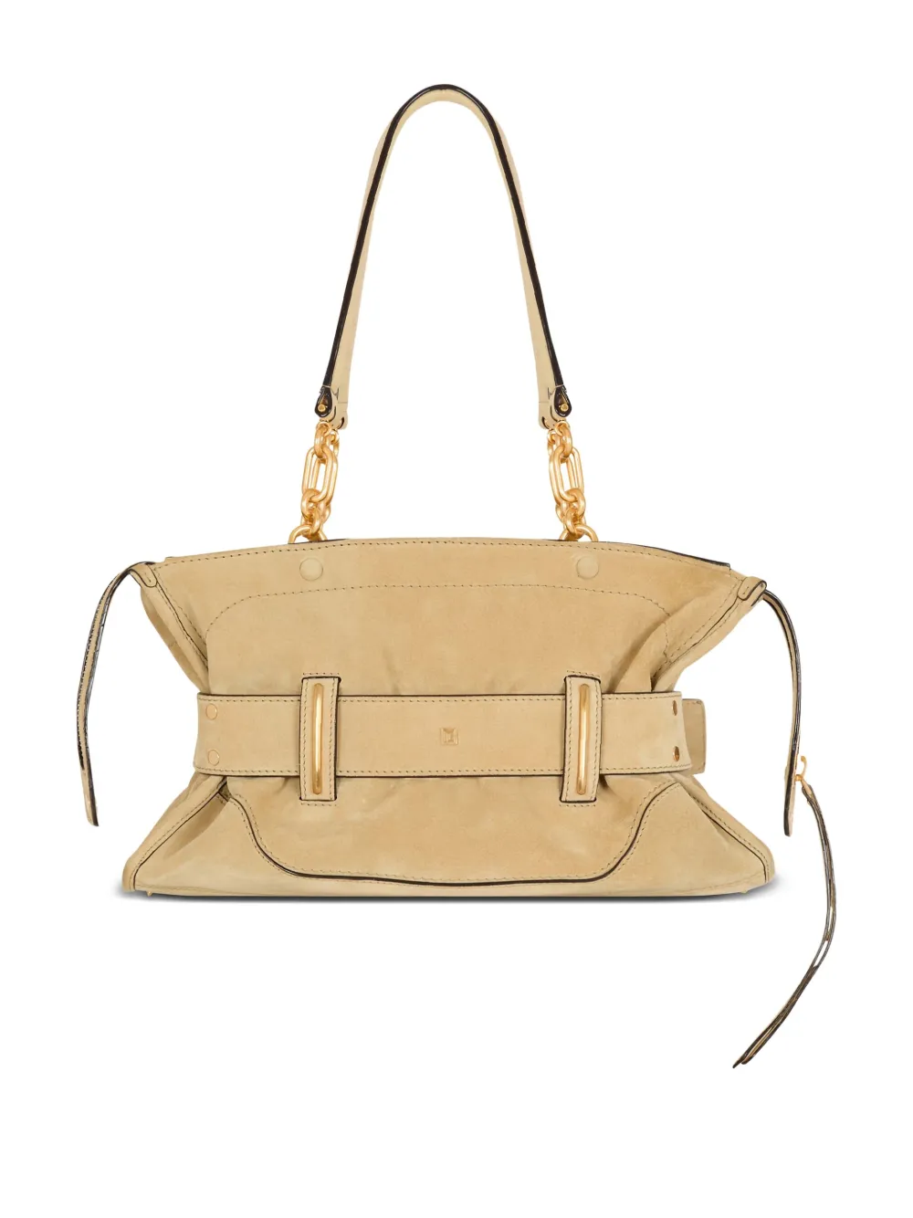 Balmain Anthem suède schoudertas met gesp Beige