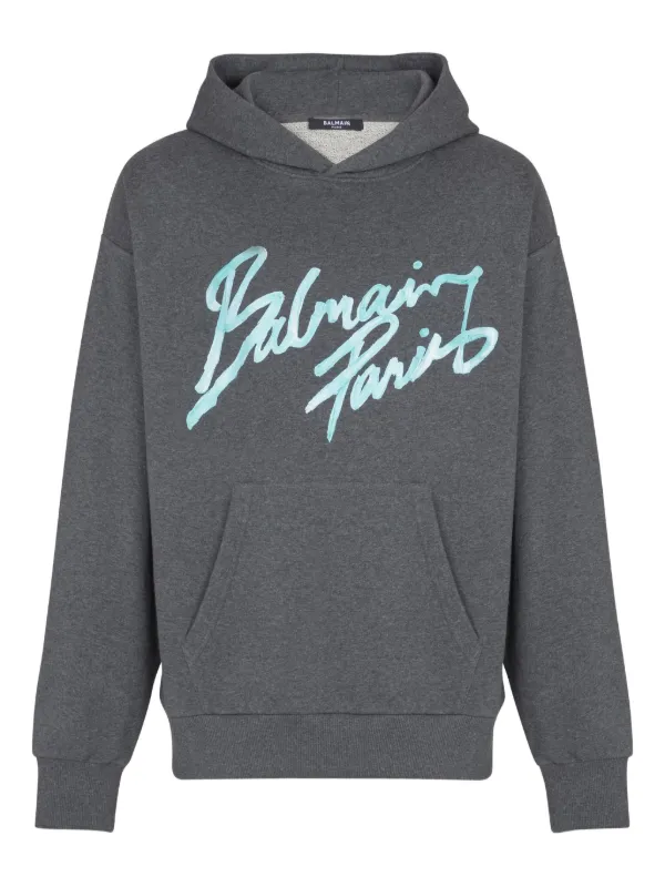 Balmain Printed Cotton Hoodie in Grey