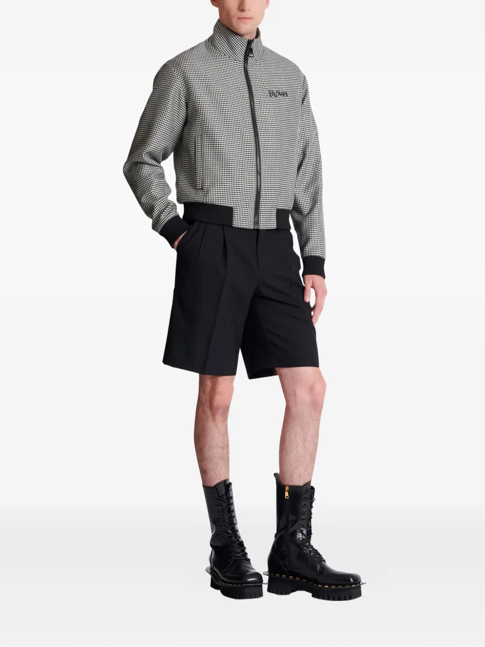 Balmain Houndstooth-pattern Zip Jacket In Multi