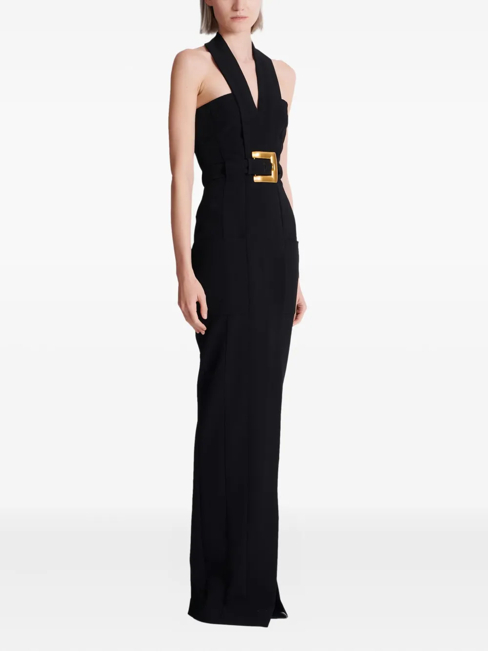 Balmain Maxi-jurk met halternek en gesp Zwart