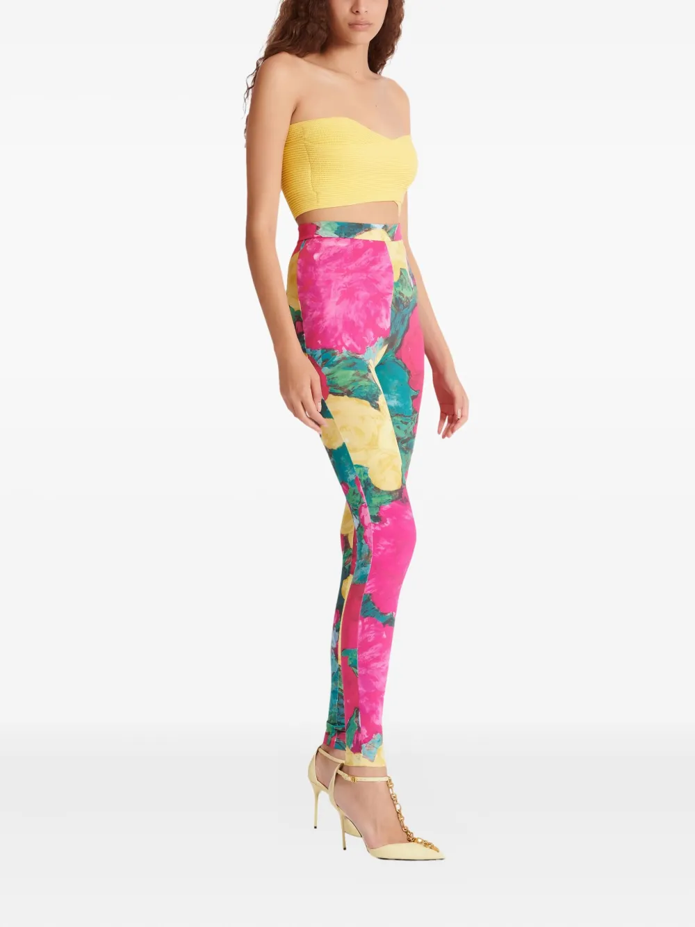  Balmain Floral-print Leggings - Pink 
