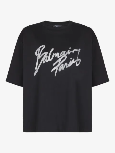 Balmain boxy T-shirt with Balmain Paris brush print