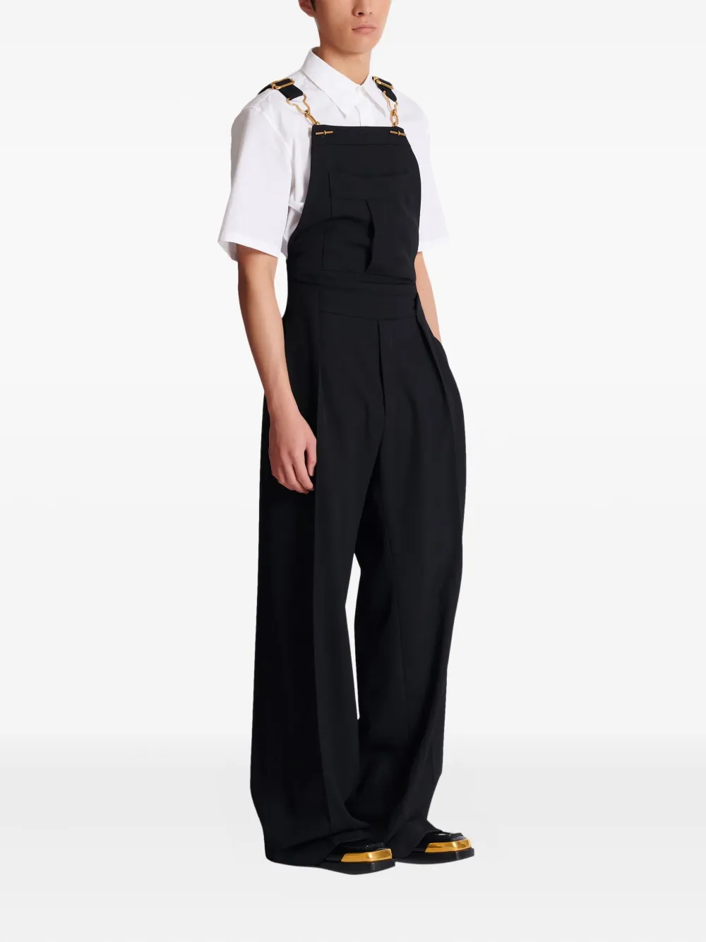 T-bar-fastening wool jumpsuits