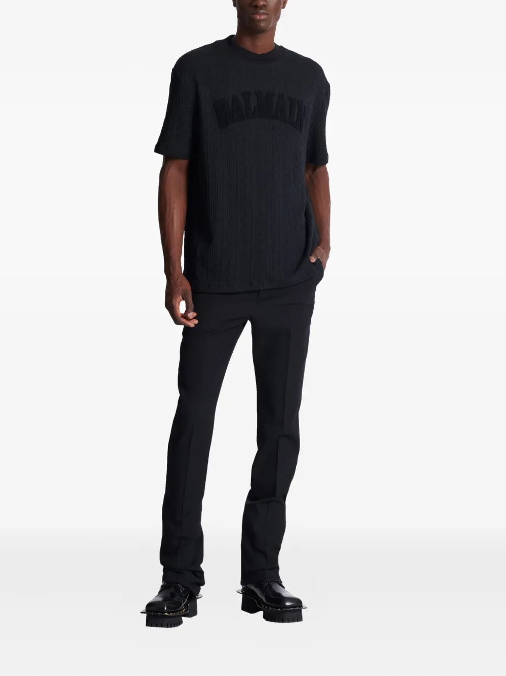 Balmain T-shirt met PB-monogram - Zwart