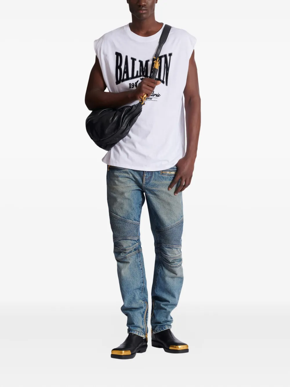 Balmain Biker katoenen jeans met ritszak - Blauw