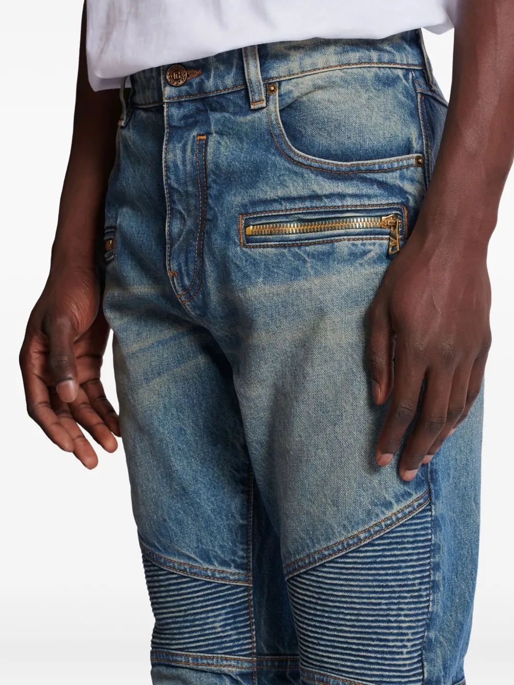 Balmain Biker katoenen jeans met ritszak Blauw