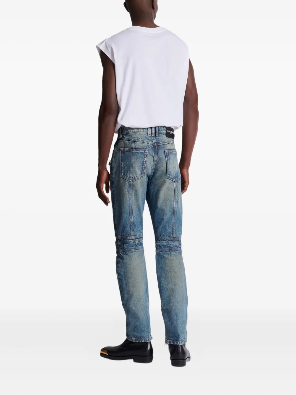 Balmain Biker katoenen jeans met ritszak Blauw