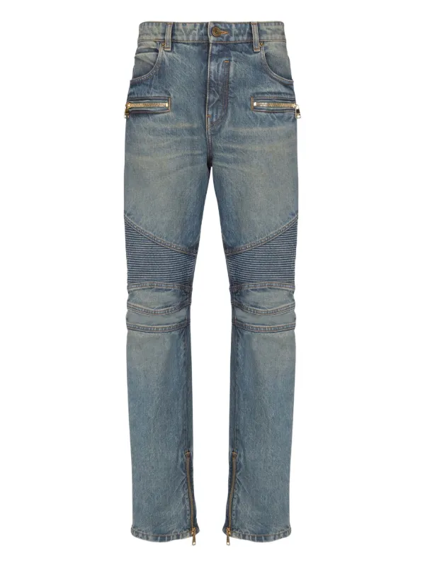 Balmain Calça Jeans Biker Com Zíper No Bolso | Azul | FARFETCH BR