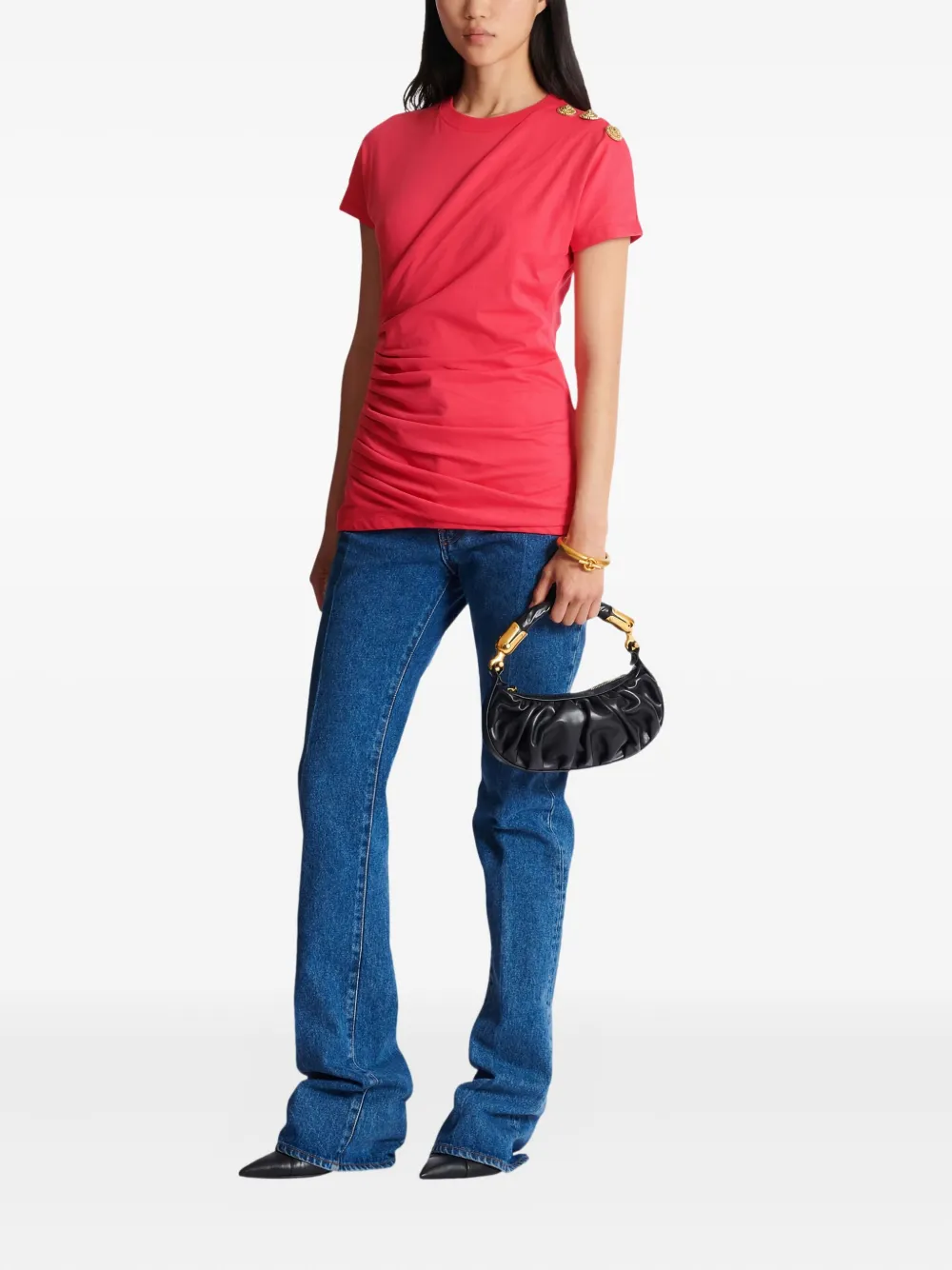 Balmain draped-detail button T-shirt | T-Shirts & Jersey Shirts | Image 2