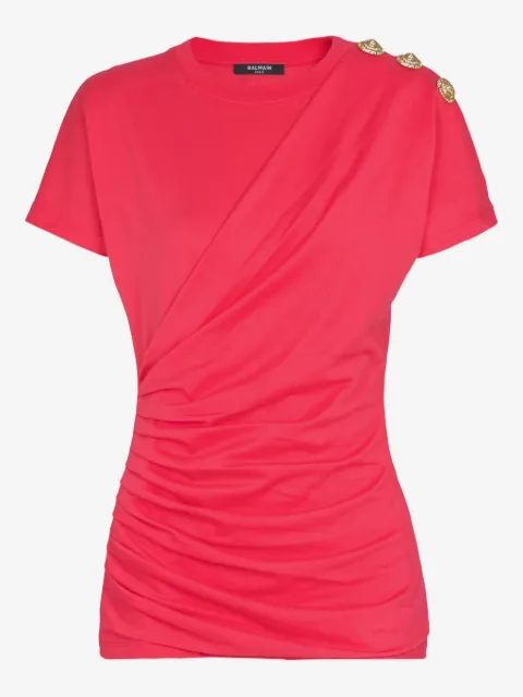 Balmain draped T-shirt with buttons