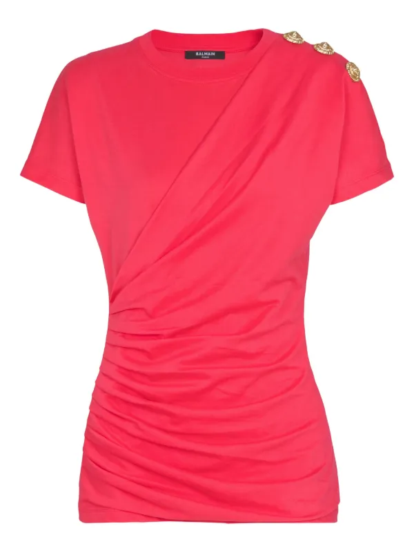 Balmain Draped T-shirt with Buttons in Pink